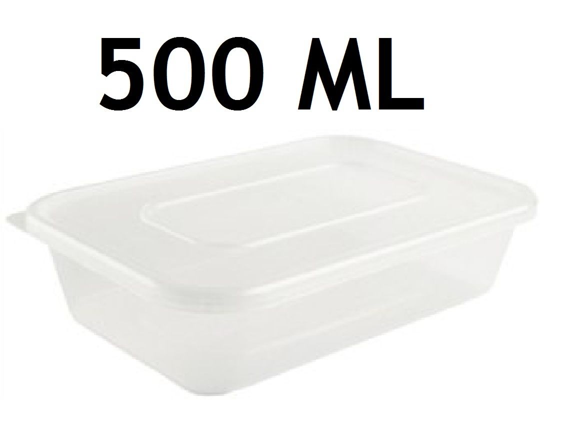 100 X Heavy Duty plastique transparent 500 ml conteneurs avec couvercles SATCO micro-ondes Safe