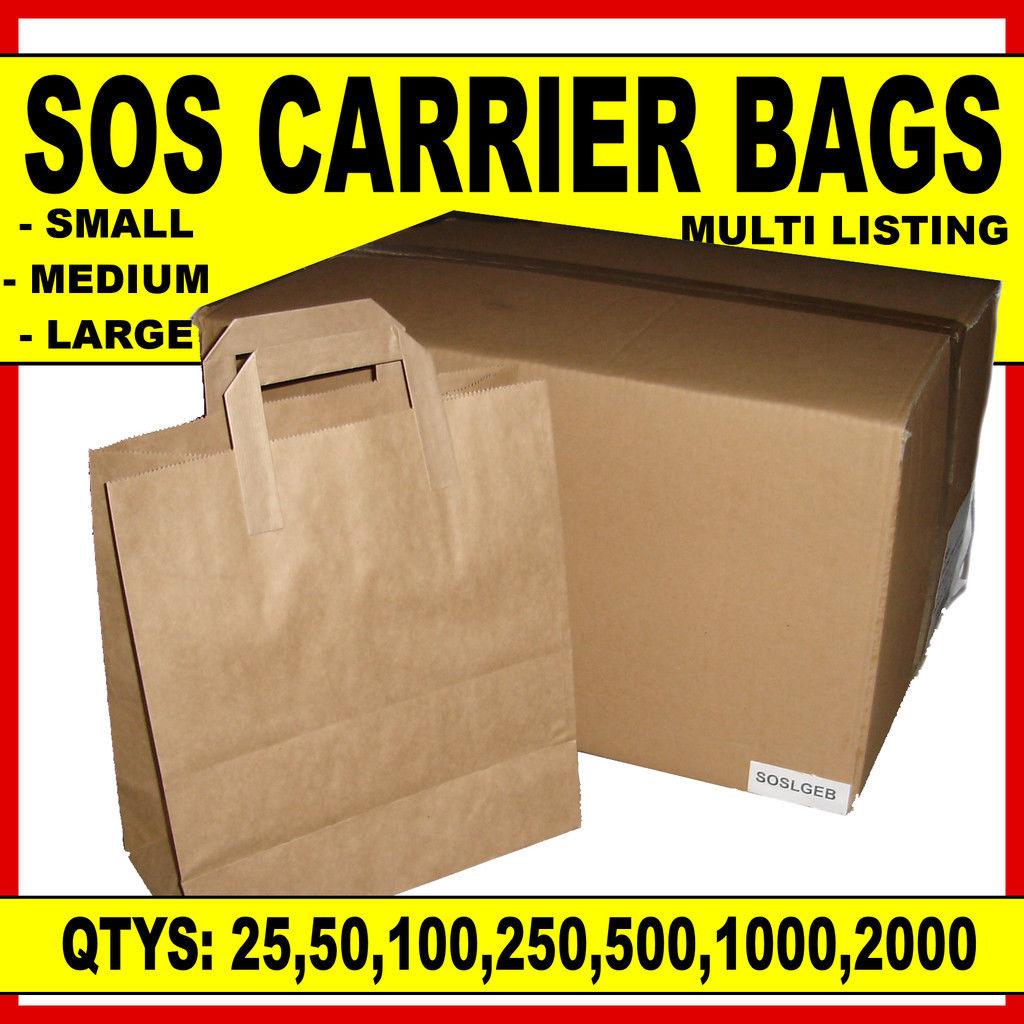 250 SMALL SIZE BROWN KRAFT CRAFT PAPER SOS CARRIER BAGS 7" x 3.5" x 8.5" 